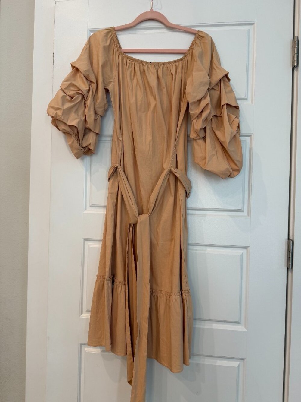 Zara Woman Tan Ruched Statement Sleeve Maxi Dress Size M